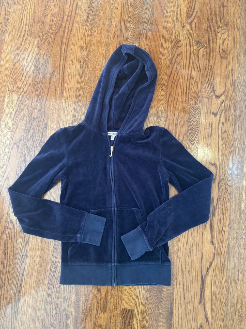 Juicy Couture Vintage Y2K Logo Classic Navy Velour Zip-Up Hoodie